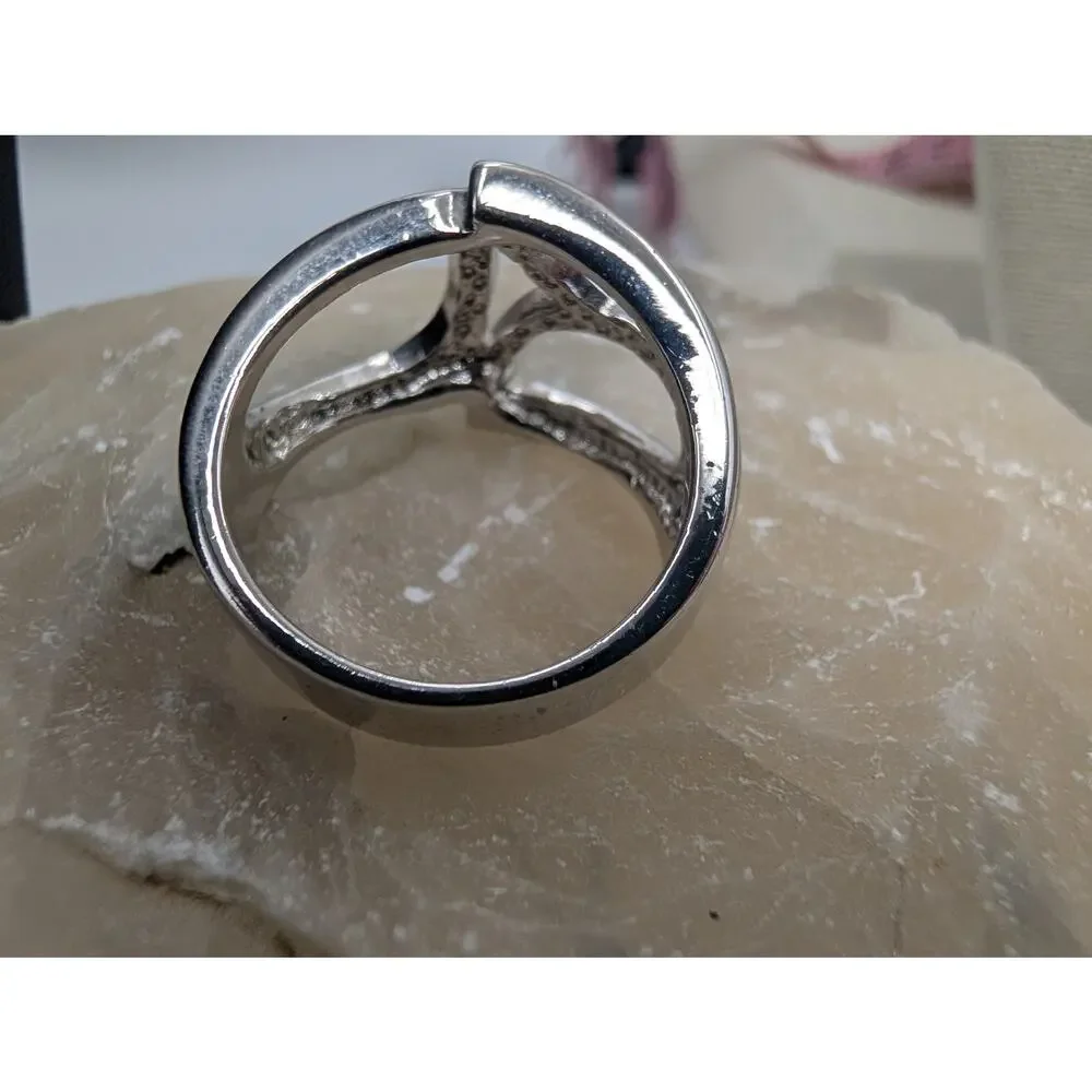 Lia Sophia Silver Tone Modern Abstract Wave Statement Ring Size 8 Fashion